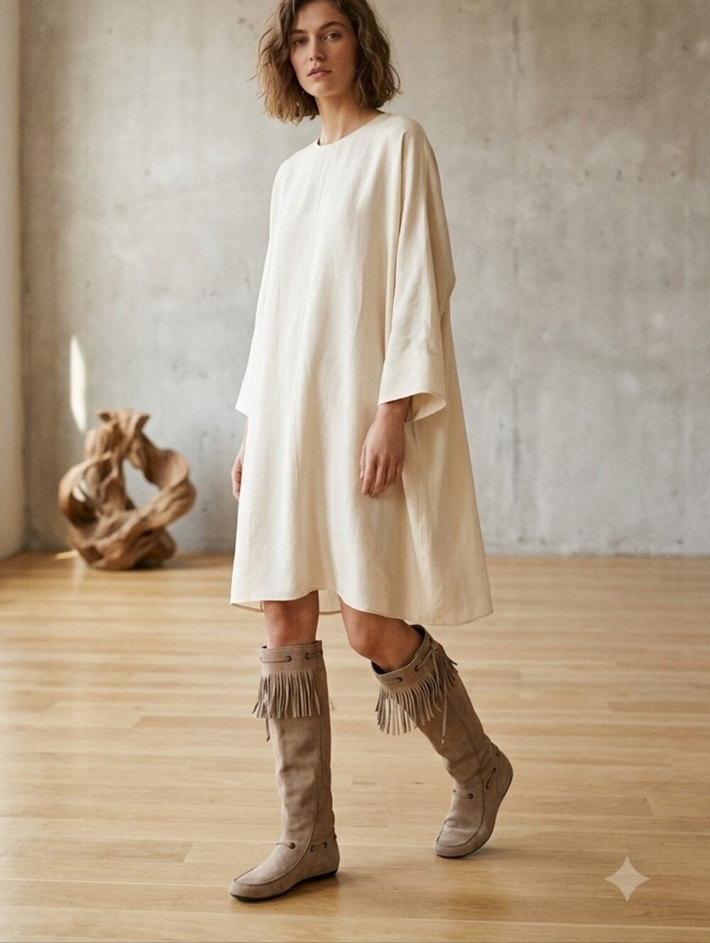 Vic Matie Beige Suede Tall Boots Fringed Boho Moccasin Style Made in Italy